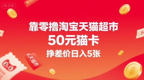 靠零撸淘宝天猫超市50元猫卡，挣差价日入5张-西瓜1886社区