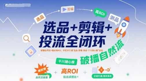 选品+剪辑+投流全闭环，破播自然流+撬动高ROI，手把手打通“选品-剪辑-测品-千川随心推”全链-西瓜1886社区