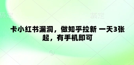 卡小红书漏洞，做知乎拉新 一天3张起，有手机即可-西瓜1886社区