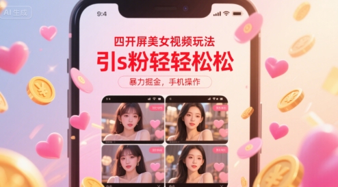 四开屏美女视频玩法，引s粉轻轻松松，暴力掘金，手机操作【揭秘】-西瓜1886社区