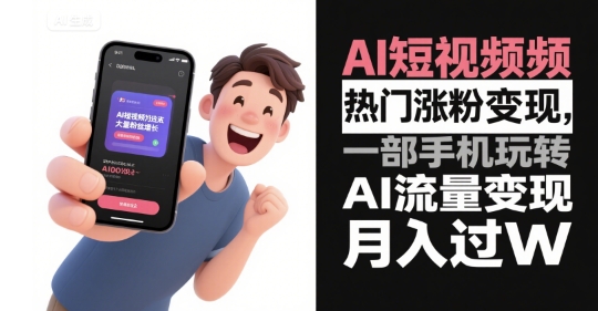 AI短视频热门涨粉变现，一部手机玩转AI流量变现，月入过W-西瓜1886社区