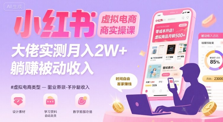 小红书虚拟电商，大佬实测月入2W+，实现被动收入-西瓜1886社区