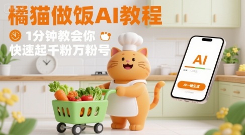 有趣的橘猫买菜做饭视频，用AI一键搞定，1分钟教会你，快速起千粉万粉号-西瓜1886社区