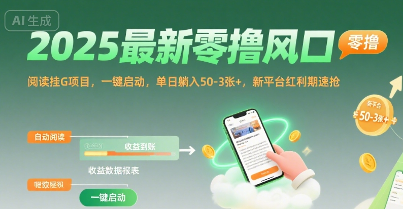 2025最新零撸风口，阅读挂G项目，一键启动，单日躺入 50-3张+，新平台红利期速抢【揭秘】-西瓜1886社区