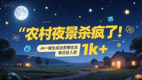 农村夜景杀疯了！AI一键生成治愈系慢生活，单日狂入1k+-西瓜1886社区