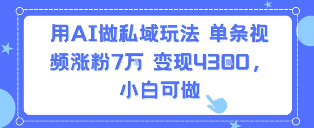 用AI做私域玩法，单条视频涨粉7W变现4.3k，小白可做-西瓜1886社区