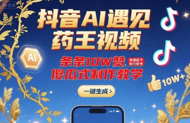 抖音AI遇见药王视频，条条10W赞，快速起千粉万粉号，傻瓜式制作教学-西瓜1886社区