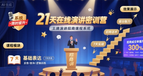 21天在线演讲密训营，王牌演讲招商课程系统-西瓜1886社区