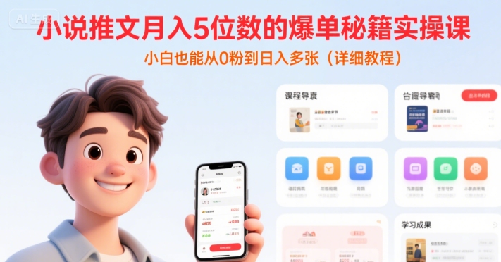 小说推文月入5位数的爆单秘籍实操课，，小白也能从0粉到日入多张(详细教程)-西瓜1886社区