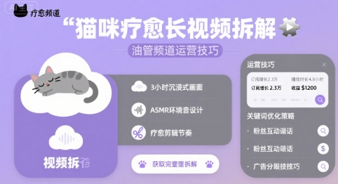 猫咪疗愈长视频拆解 &油管频道运营技巧-西瓜1886社区