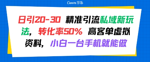 日引 20-30 精准引流私域新玩法，转化率50% 高客单虚拟资料，小白一台手机就能做-西瓜1886社区