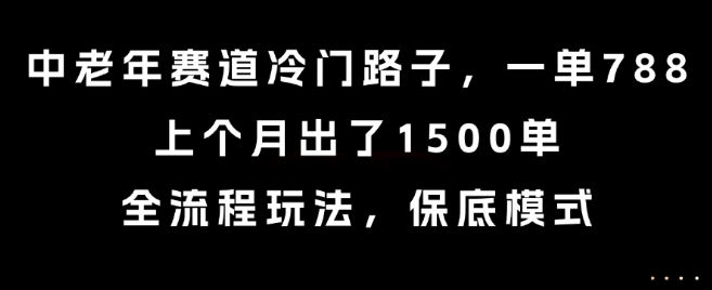 中老年赛道冷门路子，一单788，上个月出了1500单，全流程玩法，保底模式【揭秘】-西瓜1886社区