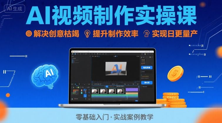 Ai视频制作实操课，解决创意枯竭、效率低下痛点，实现日更量产可持续变现-西瓜1886社区