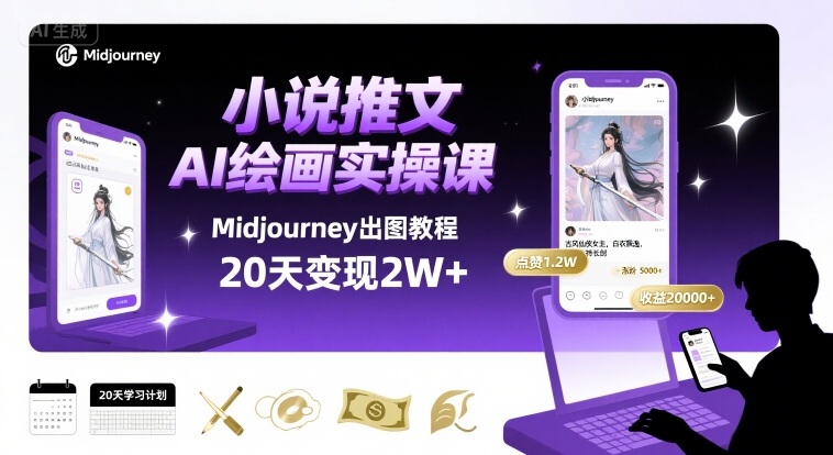 小说推文干货分享之AI绘画MJ出图实操课，用Midjourney做小说推文，20天挣2w-西瓜1886社区