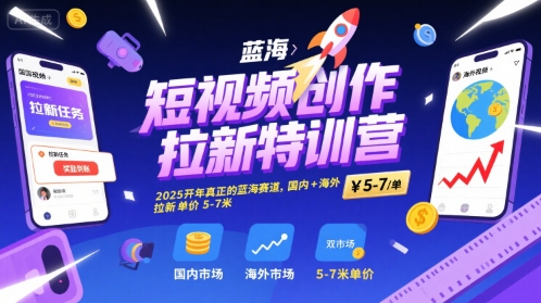 短视频创作拉新特训营，2025开年真正的蓝海赛道，国内+海外，拉新单价5-7米-西瓜1886社区