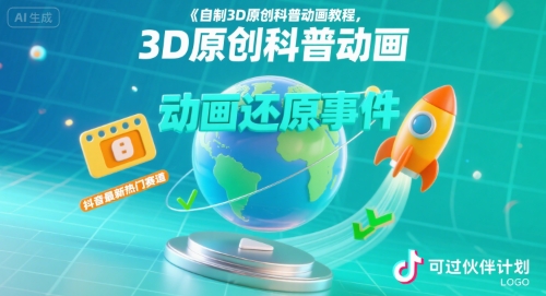 自制3D原创科普动画教程，动画还原事件，抖音最新热门赛道，可过伙伴计划-西瓜1886社区