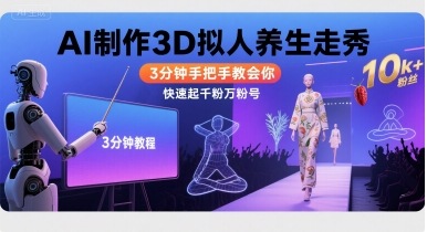 Ai制作3D拟人养生走秀，3分钟手把手教会你，快速起千粉万粉号-西瓜1886社区