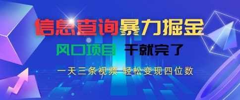 信息查询暴力掘金，一天三条视频，轻松变现四位数，风口项目干就完了【揭秘】-西瓜1886社区