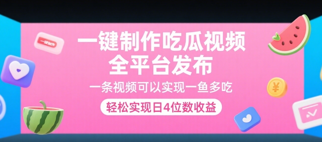 一键制作吃瓜视频，全平台发布，一条视频可以实现一鱼多吃，轻松实现日4位数收益【揭秘】-西瓜1886社区