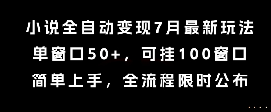 小说全自动变现7月玩法，单窗口50+，可挂100窗口，简单上手，全流程限时公布【揭秘】-西瓜1886社区