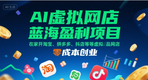 AI虚拟网店蓝海盈利项目，在家开淘宝、拼多多、抖店等虚拟品网店，零成本创业-西瓜1886社区